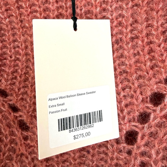 NWT Cuyana Alpaca Wool Balloon Sleeve Sweater in Passion Fruit Pink - Picture 8 of 9
